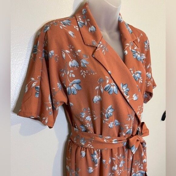 June & Hudson Orange Floral Print Collared Jumpsuit Size Small - Picture 5 of 6